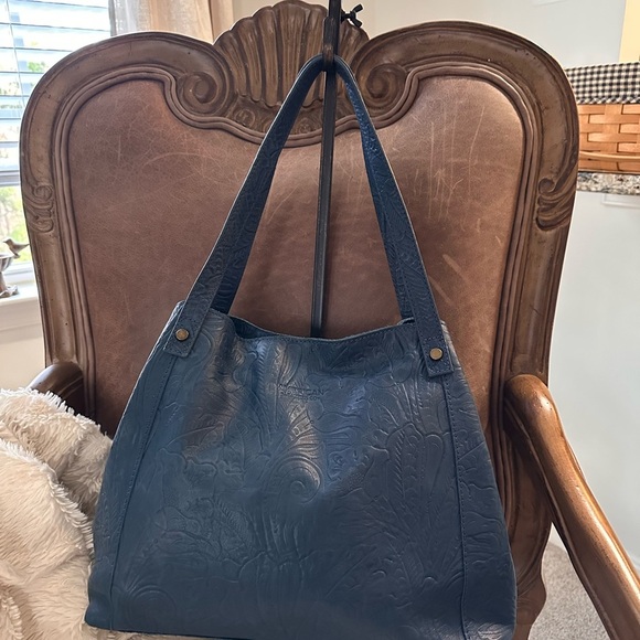 American Leather Company Hand Tooled Navy Shoulder Bag - Picture 3 of 15